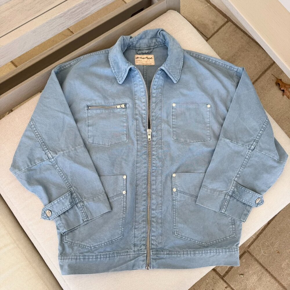 Free People Oversized Cotton Chore Jacket Light Blue XS